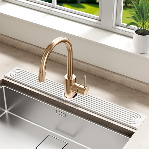 MAGKOTA White Stone Faucet Mat 30" x 4" - Quick Dry Splash Guard