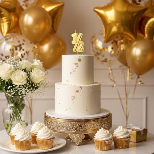 Gold Half Year Birthday Candle - Cute 1/2 Cake Topper for Babies
