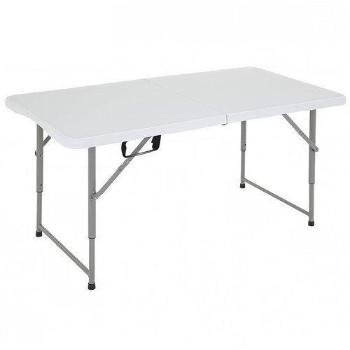 FDW 4FT Folding Table, Portable Fold-in-Half Plastic Picnic Party Table with Carrying Handle (White, 4FT)