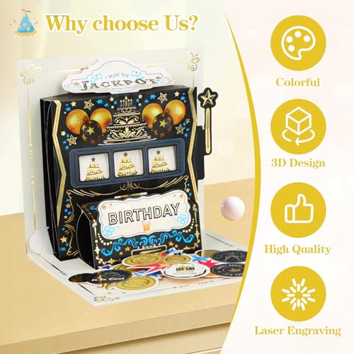 D4DREAM 3D Happy Birthday Pop Up Card - Casino Jackpot Design