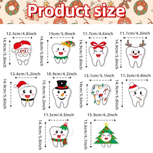 Tooth-Themed Christmas Hanging Swirls Decorations - 24 Pcs