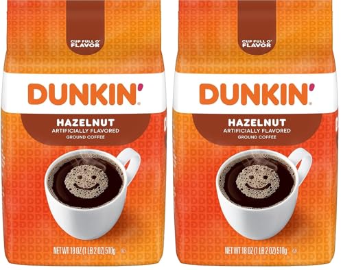 Dunkin' Hazelnut Flavored Ground Coffee, 18 Ounce (Pack of 2)