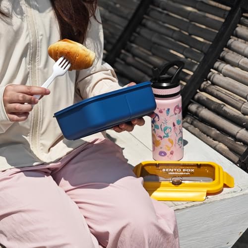 Fanhaw Green 40oz Bento Lunch Box with 3 Compartments, Microwave & Dishwasher Safe
