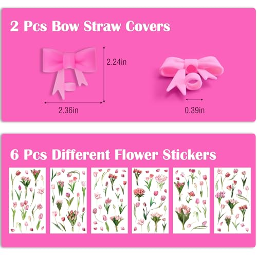 Waterproof Flower Stickers & Bow Straw Covers for Stanley Cup Tumblers