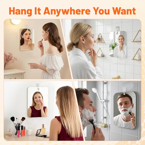 XIXING Fogless Shower Mirror for Shaving 7x5 Inch Shatterproof Anti-Fog Wall Mounted