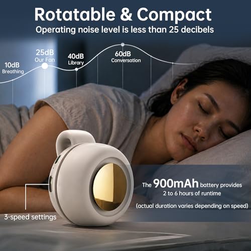 Neorine Portable Bladeless Clip-On Fan - 3-Speed Rechargeable Waist Fan, White
