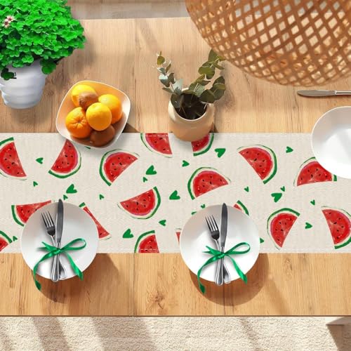Summer Watermelon Table Runner 13x36 Inch Green Heart Dining Decor