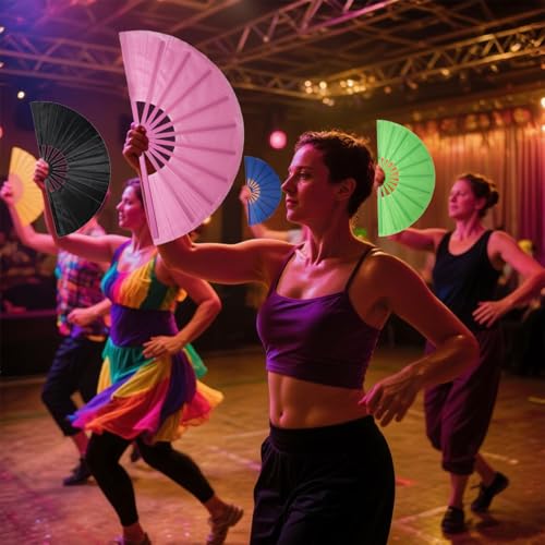 13-Inch Folding Clacking Hand Fan for Raves & Dancing - Black