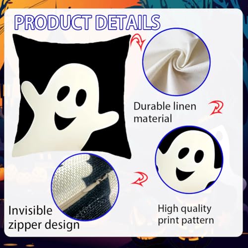 Halloween 18x18 Inch Double-Sided Linen Pillow Covers Set of 2 - Ghost Decor