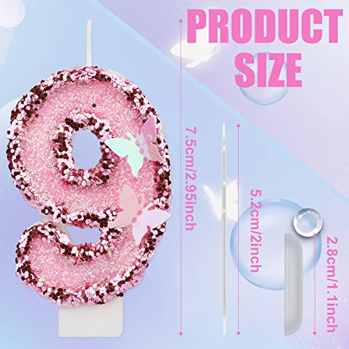 Glitter Pink Butterfly Number 9 Birthday Candle for Cakes