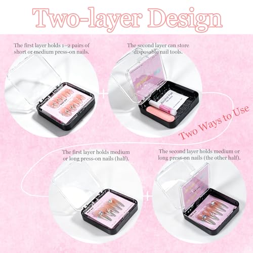 Uyolaxed 6pcs Press On Nail Storage Box Set - Black Double-Layer