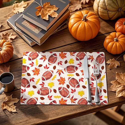 WRAPAHOLIC Fall Disposable Paper Placemats Set - 50 Sheets 11x17 Inch Footballs & Leaves