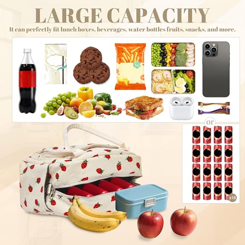 WOPIPAL Insulated Lunch Bag - Large Capacity Leakproof Tote, Straps Red
