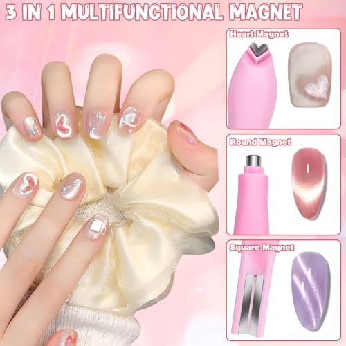 Cat Eye Nail Magnet Kit 4Pcs 3-in-1 Tool with Dual-Ended Pen & Guides