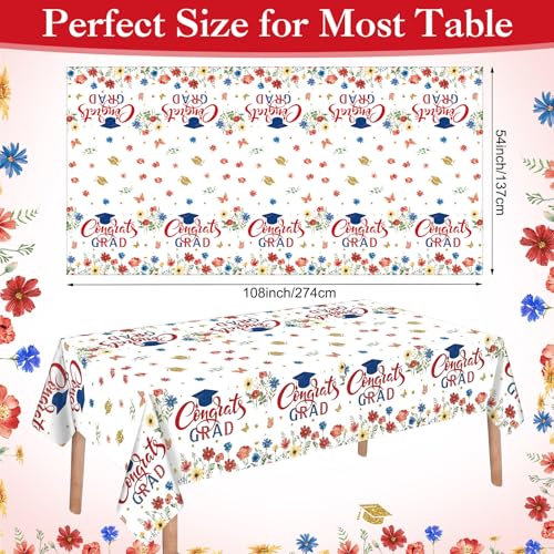 Ganeen 3-Piece Graduation Tablecloth Set | Class of 2026 Floral Design, 54x108 Inch