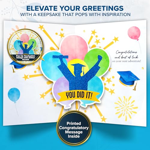 Pop Up Gold Foil College Graduation Card 5x7in with Stickers