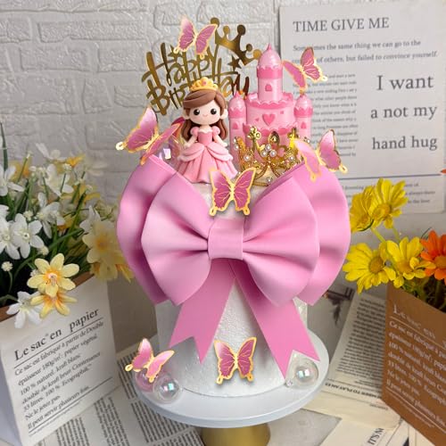 Princess Cake Topper Set with Castle Crown Rainbow for Princess Birthday Parties