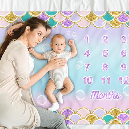 Pink Mermaid Scale Baby Milestone Blanket - Soft Photography Backdrop 60x40