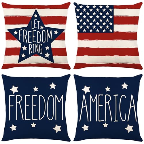 OTOSTAR Patriotic 18x18 Pillow Covers, America Freedom Set of 4