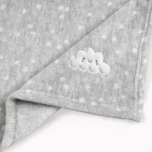 CREVENT 2-Piece Baby Blanket Set, 30x40 Flannel Fleece, Grey Cloud & Pink Sheep