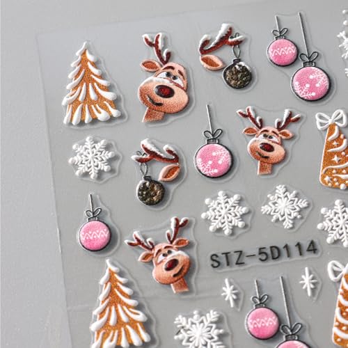 TailaiMei Christmas Nail Decals Stickers - 3 Sheets Self-Adhesive Holiday Nail Art Decorations with Santa and Snowflakes