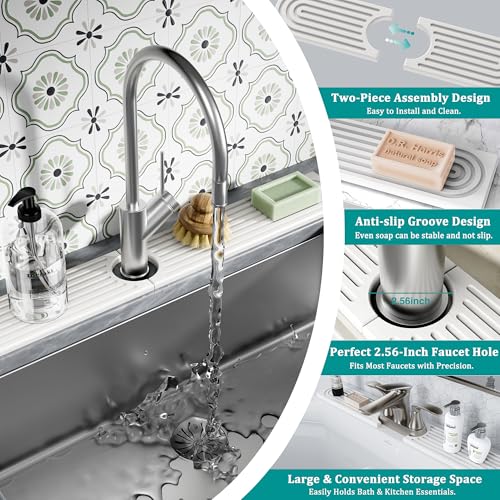 MAGKOTA White Stone Faucet Mat 30" x 4" - Quick Dry Splash Guard