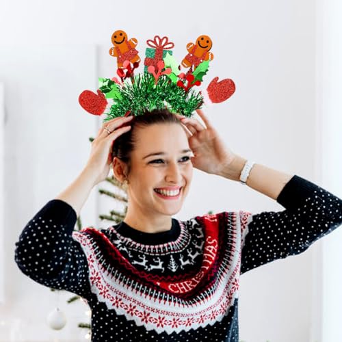 Christmas Gingerbread Man Headband Glitter Tassel Holiday Hair Accessory