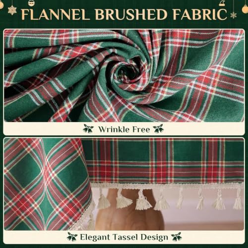 Christmas Plaid Tassel Tablecloth - Green 55 x 70 Inches - Softalker