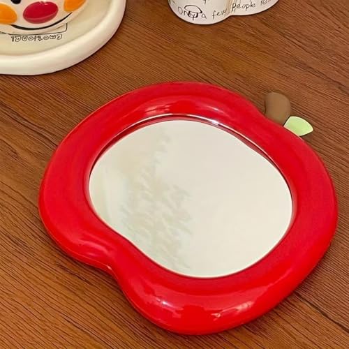 Red Apple Shaped Makeup Mirror - Portable Foldable Desk Vanity Mirror