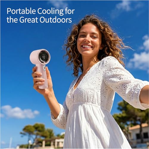 Berrtinfn Portable Handheld Turbo Fan - 5-Speed Rechargeable Pink Fan