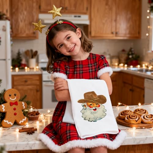 Western Christmas Santa Kitchen Towels - Cowboy Hat Holiday Dish Hand Towels with Variation Sd-4