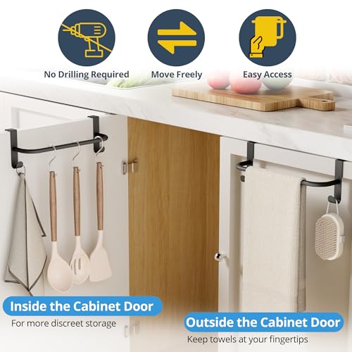 SAYAYO 10-Inch Kitchen Towel Holder for Cabinet Door with 2 Hooks, Matte Black
