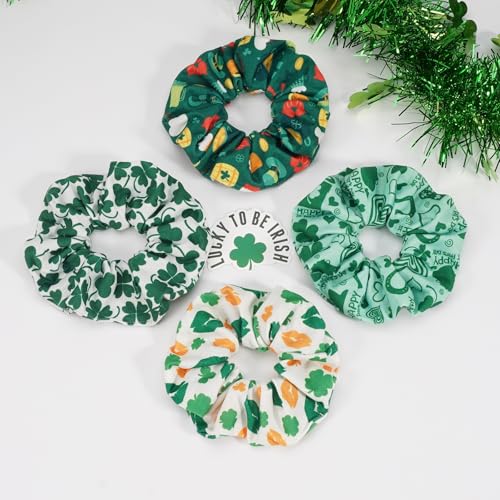 St. Patrick's Day Green Hair Scrunchies 4 Pack Shamrock Hair Ties