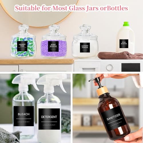 28 PCS Minimalist Waterproof Laundry Labels for Jars - Black