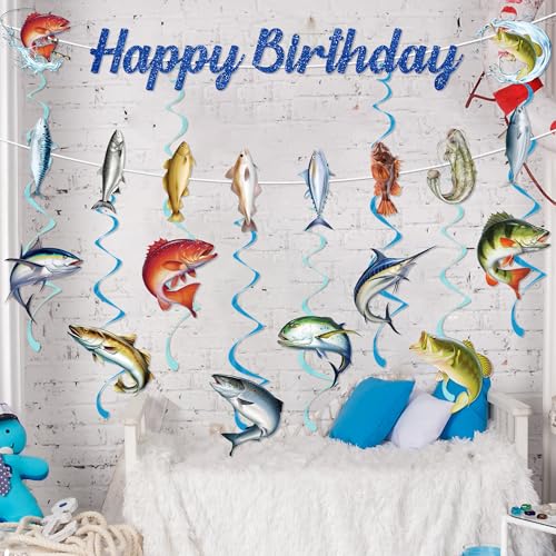 Fishing Themed Birthday Party Decoration Set - Banners and Hanging Swirls