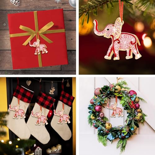 Red Elephant Christmas Ornament - Glitter Rhinestone Holiday Tree Decor