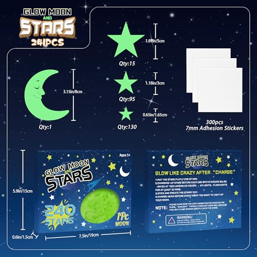 Neasyth 241PCS Green Glow in The Dark Stars & Moon Set for Ceiling