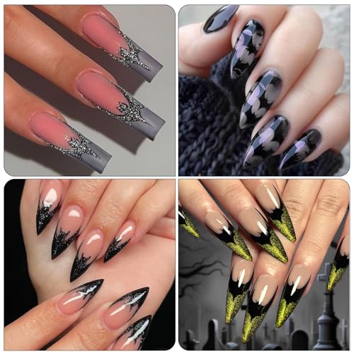 IDDFEVE Halloween Bat Nail Stickers Gold & Silver French Smile Decals 4 Sheets