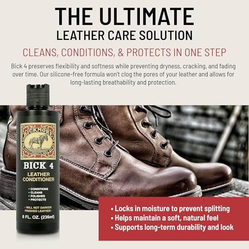 Bick 4 Leather Conditioner & Cleaner - 2 oz, Non-Darkening Formula for Boots, Bags, and Upholstery