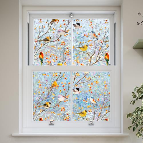 DKTIE Rainbow Window Privacy Film - 17.7" x 78.7" - Vintage Floral Design