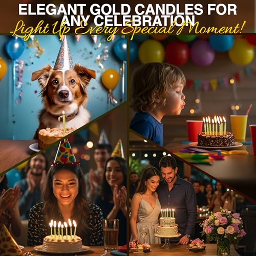 Gold Spiral Birthday Candles Set with Holders - Pack of 12