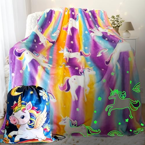 Unicorn Glow in The Dark Blanket for Kids - 40" x 60"