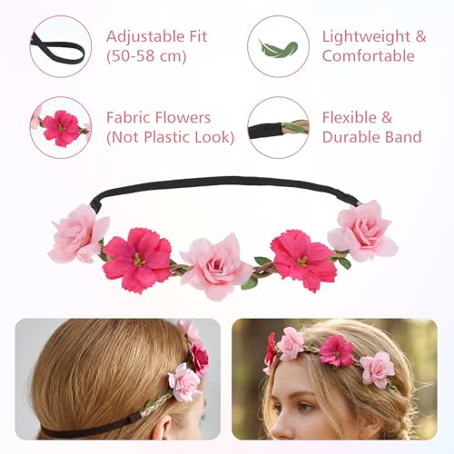 Neyauo 6 Pcs Floral Crown Headband Boho Hair Wreath for Women and Girls