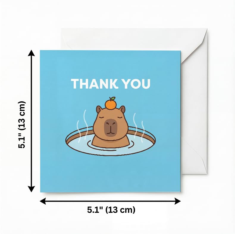 Capybara Thank You Cards with Envelopes, 5.1 Inch Square Blank Cards