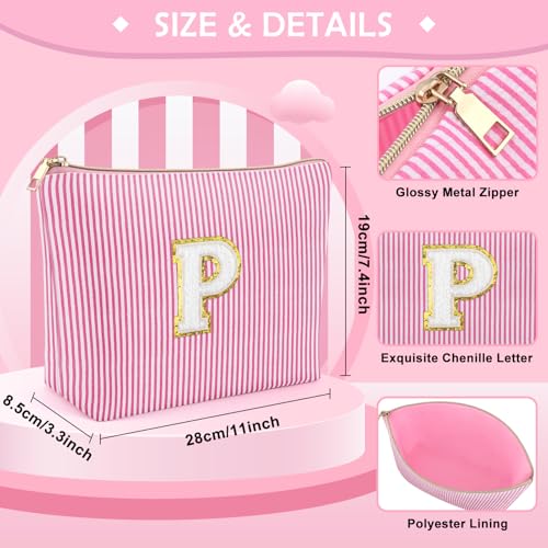 Mikela Monogrammed Makeup Bag, Letter P Pink Travel Toiletry Pouch