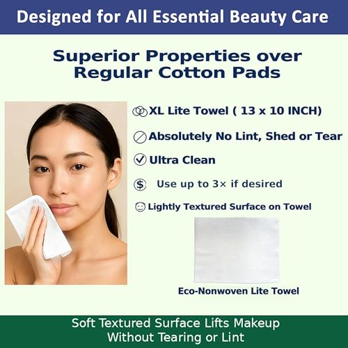 Eco-Nonwoven Disposable Face Towels, XL Lint-Free Cleansing Wipes, 50 Ct