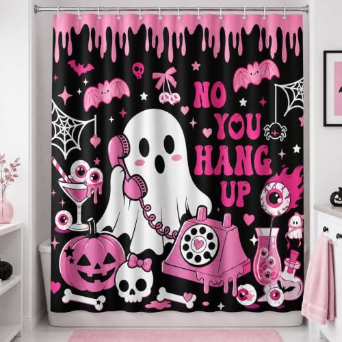 VISSTREE Halloween Pink Ghost Shower Curtain - Cute & Waterproof