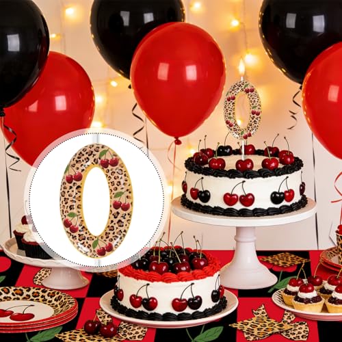 Cheetah Cherry Number 0 Birthday Cake Candle Topper - Y2K Design