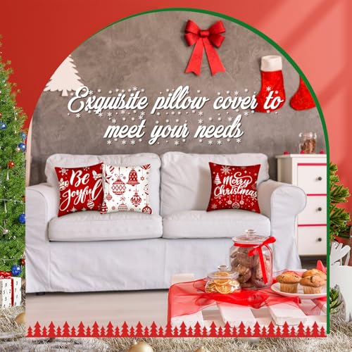 Red Christmas Snowflake Pillow Covers Set - Holiday Decor, 10 Pcs, Winter Snowflake Design