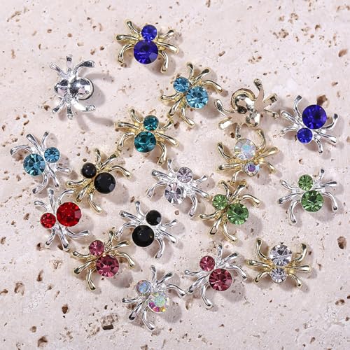 36 Pcs Halloween Spider Nail Charms Metal Rhinestones Alloy Art Decor
